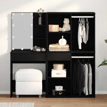 vidaXL LED Тоалетна Масичка с чекмедже Черен дъб 140 x 40 x 140 см (3333044)