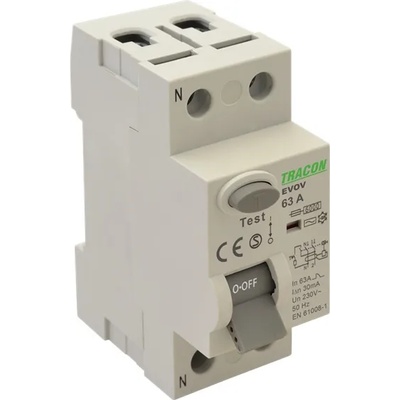 TRACON EVOV2P2503 2 полюса 25A 30mA 6kA A превключвател за защита от ток (EVOV2P2503)