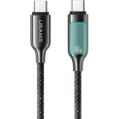 Usams SJ750 opletený nabíjecí a datový kabel s podsvícením USB-C na USB-C 1,2m černý