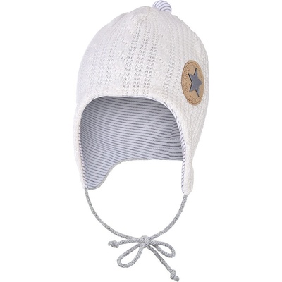 Little Angel Čiapka podšitá zaväzovacou Outlast® Off White pruh bielo šedý melír