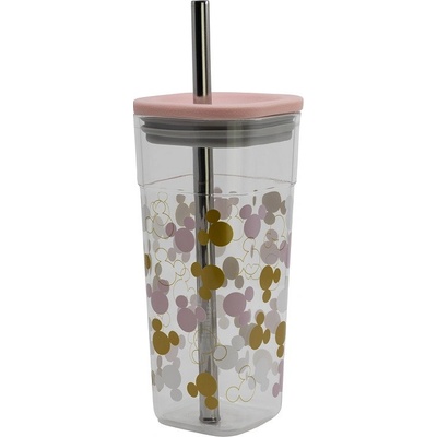 Stor plastový akrylový pohár s víkem a nerezovou brčkem Minnie Mouse 03536 540 ml