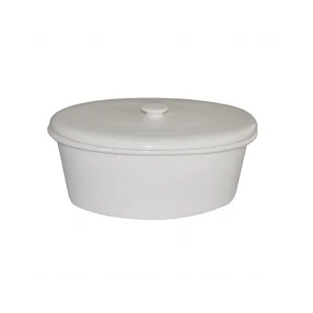 HORECANO - Керамична касерола с капак елипсовидна бяла 23x15x8см (XF537) - Китайски порцелан (015668)