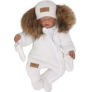 Z&Z Zimní kombinéza s kapucí a kožešinou + rukavičky bílá