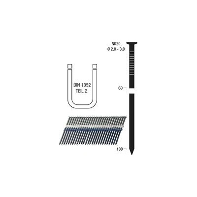 Pás hřebíků NK20 2,9 x 60 mm HBK čistý prysk. potah, pojeno plastem, 20 stupňů