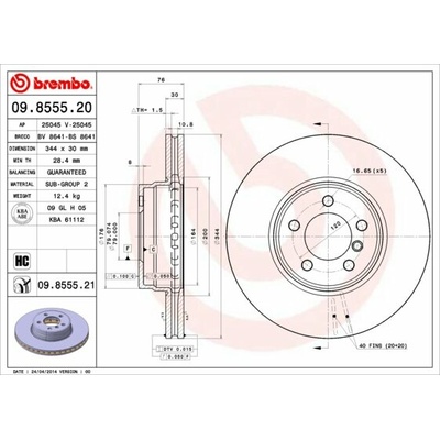 BREMBO brzdový kotúč 09.8555.21, súprava 2 ks
