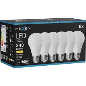 Mexen Nova 6x LED крушка E27, A60, 8W, Топло - 3000K, 840 lm - L100-E27-0830-01x06 (L100-E27-0830-01x06)
