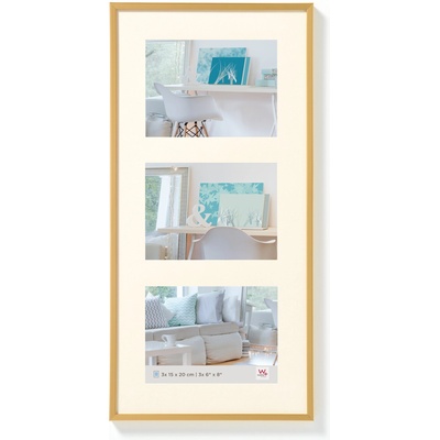 walther design picture frame gold 3X 15x20 cm gallery with passe-partout, New Lifestyle plastic frame KV320G