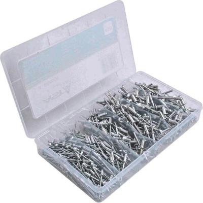 Trhacie nity hliník-ocel, 3,2 x 6,4 mm - 4,8 x 17,7 mm, plochá hlava, sada 400 ks - ASTA A-BR400S
