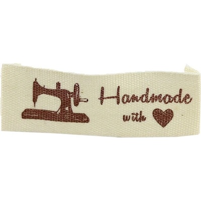 Pro Háčkování Látková cedulka Handmade s šicím strojem, bílá natural podélná