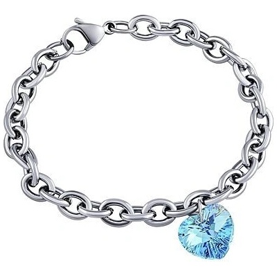 Silvego Dámsky náramok z chirurgickej ocele Srdce 14mm so Swarovski Crystals Aquamarine AB LSW083B