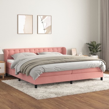 vidaXL Боксспринг легло с матрак, розово, 200x200 см, кадифе (3127756)