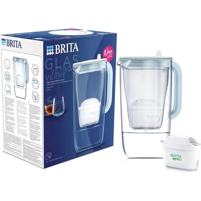 BRITA Кана за вода Brita Glass Jug, 2.5 литра, филтър Maxtra PRO, LED светлинен индикатор, синя (1046673)