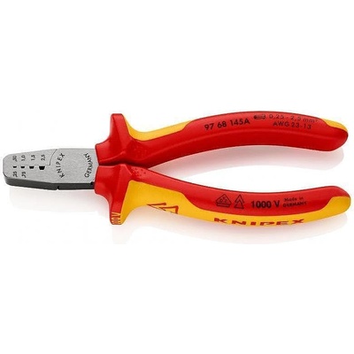 KNIPEX Клещи за кримпване на кабелни накрайници 0.25-2.5мм2, VDE 1000V жълто-червена ръкохватка 145мм, Knipex (K9768145A)