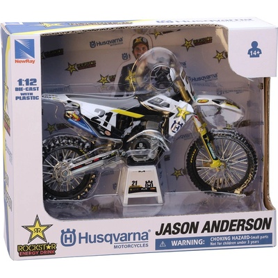 New Ray Toys Метален мотоциклет Newray - Rockstar Energy Husqvarna, FC450, Jason Anderson, 1: 12 (58233)