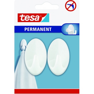 tesa® Permanent háčky bílé, oválné Barva: bílá, Rozměr: ŠxVxH: 5,5 x 3,5 x 3 cm, Doplňující informace: 2 háčky, velikost L, oválné, plast