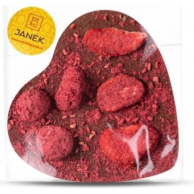 Čokoládovna Janek Velké hořké čokoládové srdíčko s lyofilizovanými jahodami a malinami 60 g