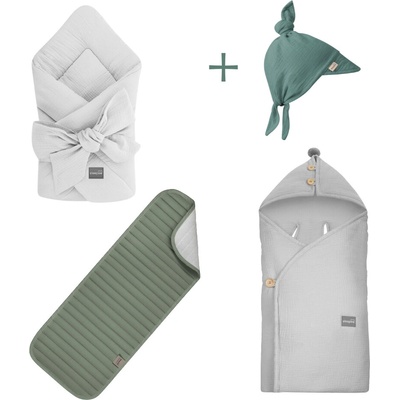 Sleepee Mušelínová cestovná súprava pre novorodencov Grey&Ocean green s klobúčikom