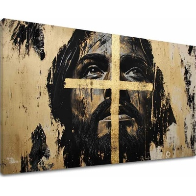 Ježiš Spasiteľ so zlatým krížom | dokončené rukou umelca - 60x90 cm