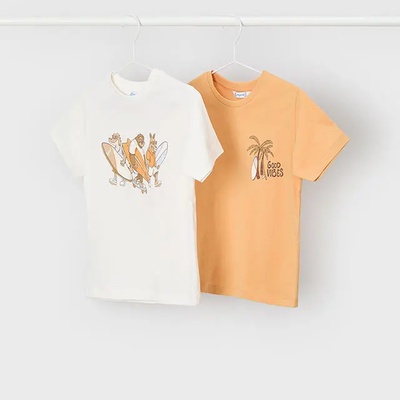 MAYORAL Комплект 2 тениски Оранжева и бяла за мини момче Mayoral