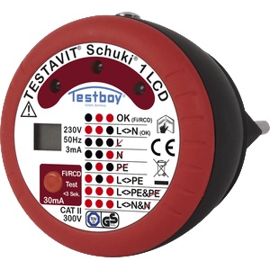 Testboy Тестер за контакт шуко CAT II 300Vac, ДТЗ 30mA, LED и LCD, Testavit Schuki 1 Testboy - 4028532200077 (4028532200077)