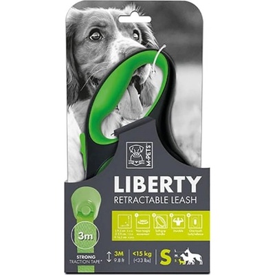 Mpets Liberty Green - Автоматичен повод - лента за куче, зелен - размер S - дължина 3 м, за кучета до 15 кг, Белгия - 10824399