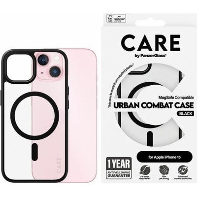 PanzerGlass Urban Combat - Zadní kryt pro mobilní telefon - kompatibilita s MagSafe - termoplastický polyuretan TPU, polykarbonát (PC) - průhledná, černá - pro Apple iPhone 15