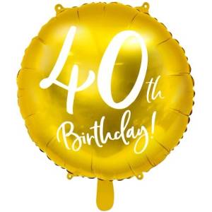 Party Deco Фолиев Балон с Надпис "40th Birthday", Златен (FB24M-40-019)