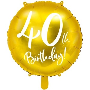 Party Deco Фолиев Балон с Надпис "40th Birthday", Златен (FB24M-40-019)