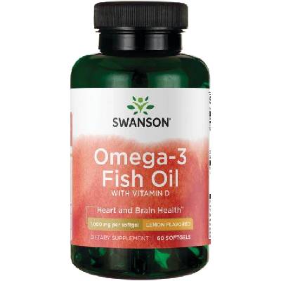 Swanson Omega 3 Fish Oil + Vitamin D3, 1000 IU, 60 softgel kapsúl