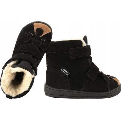 Mido 62-08 zimní boty teplé kožené barefoot voděodolné medvídci černé