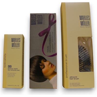 Marlies Moller Комплект Marlies Moller: Specialists Кератин Балсам с масло за коса Sleek & Shine 100 ml + Marlies Moller Paddle Четка за коса + Specialists Кератин Шампоан за коса Sleek & Shine 200 ml