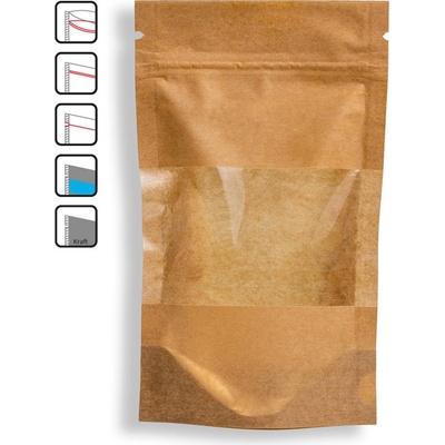 Vrecká Doypack, 500ml, Kraft/PET/PE papier s okienkom, 100 ks / bal
