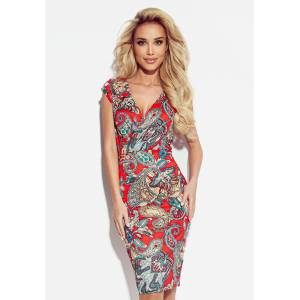 Numoco Прилепнала рокля с деколте тип "молив" - червен бохо десен Numoco BOYKA numoco | Cherven | ЖЕНИ | S