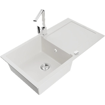 Mexen Leo мивка от гранит с 1 отделение с отцедник и кухненски смесител Rita, бял - 6501-20-670300-00 (6501-20-670300-00)