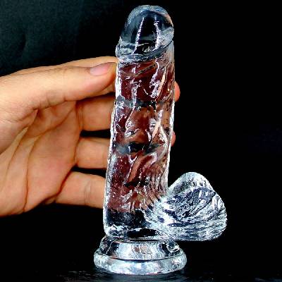 Glazed Realistické průhledné dildo v měkkém a flexibilním želé s varlaty 14 x 3,3 cm