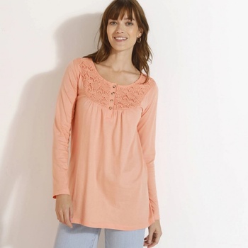 Tunika s macramé a dlhýmirukávmi broskyňová