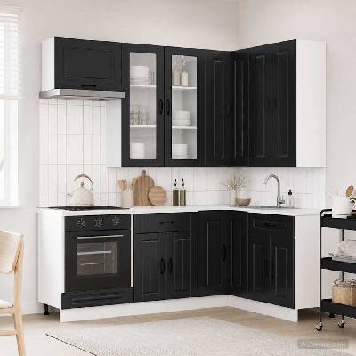 vidaXL Кухненски единица KALMAR 8 pcs Черно Инженерна дървесина (3438458)