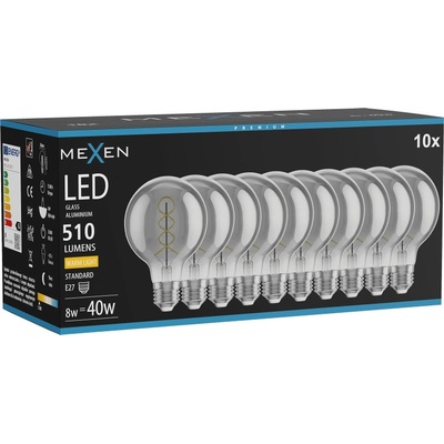 Mexen Vintis 10x крушка със спирала LED E27, G80, 8W, Топла - 2700K, 510 lm, опушена (L165-E27-0827-70x10)