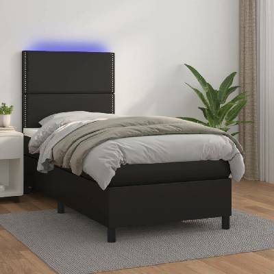 vidaXL 3135859 Boxspring postel s matrací a LED umělá kůže / barva Černá