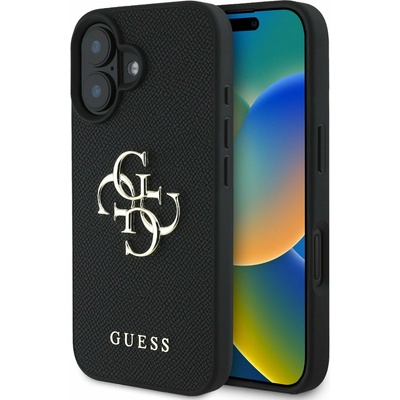 PU зърнест 4G метален заден капак с лого за iPhone 16 черен Guess | Lilav | ЖЕНИ | UNI