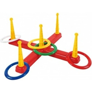 Teddies Hádzacia hra kríž s kruhmi plast 5ks v sieťke
