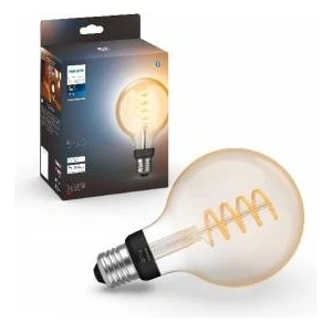 Philips White E27 Filament Globe lamp (550 LM), dimmable LED lamp for the Hue lighting system with warm white light, smart light control via voice and app - 929003051901