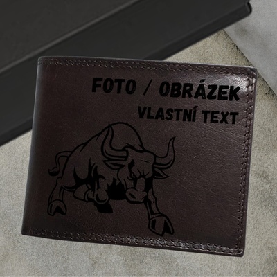 Personalizovaná pánská peněženka PRESTIGE z pravé kůže bez zapínání s gravírováním vlastní foto text jméno nebo monogram zdarma