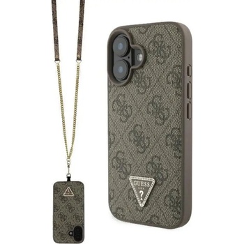 GUESS кожен калъф с метално лого Strass Crossbody за iPhone 16 - кафяв (3666339328641)