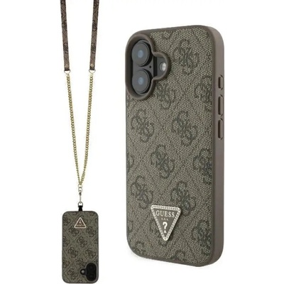 GUESS кожен калъф с метално лого Strass Crossbody за iPhone 16 - кафяв (3666339328641)