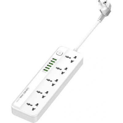 LDNIO SC5614 Power Strip 2500W - разклонител с 5 AC изхода и вградени 6хUSB-A изхода за мобилни устройства (200 см) (бял)