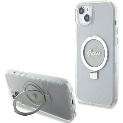 GUESS GUHMP15MHRSGSD iPhone 15 Plus / 14 Plus 6.7" прозрачен/прозрачен твърд калъф Ring Stand Script Glitter MagSafe (3666339156619)