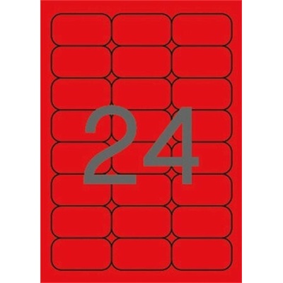 Etikety, 64x33,9 mm, farebné, zaoblené rohy, APLI, neónové červené, 480 etikiet bal
