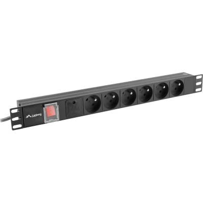 Lanberg 19" 1U 16A 6x френски черен 2 м защитен прекъсвач срещу пренапрежение (PDU-06E-0200-BK) (PDU-06E-0200-BK)