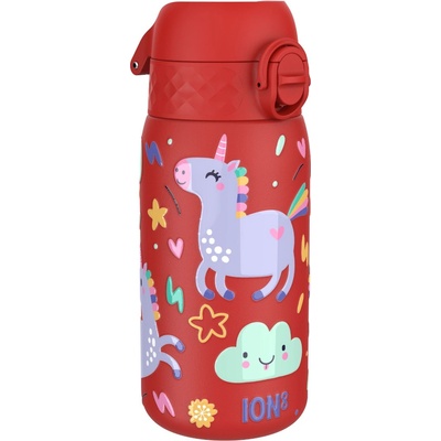 Бутилка за вода Ion8 Print, метална, 400ml, ЕДНОРОЗИ ЧЕРВЕН (32032-А-ЕДНОРОЗИ Ч)